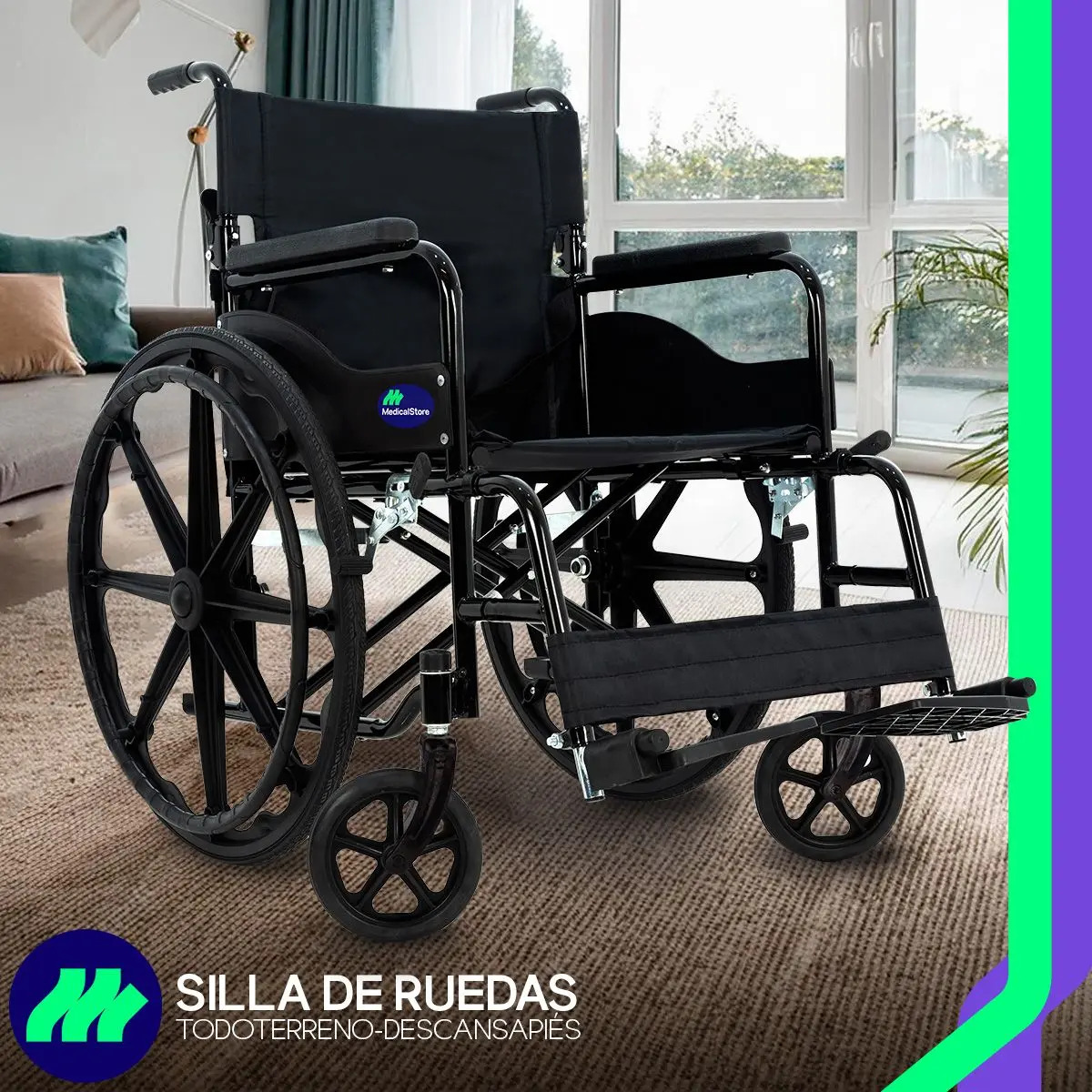 Silla de ruedas plegable Medical Store OR255 acero — Silla plegada mostrando ancho de 25 cm