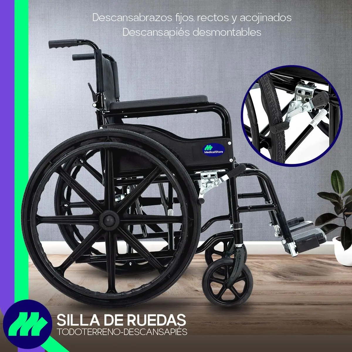 Silla de ruedas plegable Medical Store OR255 acero — Ruedas traseras de 23 pulgadas con rin de policarbonato